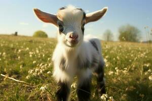 ai generado linda pequeño bebé cabra en el campo ai generado foto