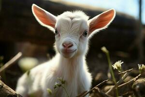 ai generado linda pequeño bebé cabra en el campo ai generado foto