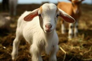 ai generado linda pequeño bebé cabra en el campo ai generado foto