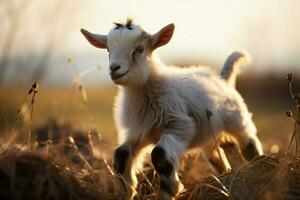 ai generado linda pequeño bebé cabra en el campo ai generado foto