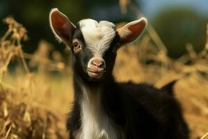 ai generado linda pequeño bebé cabra en el campo ai generado foto