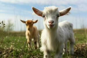 AI generated Cute Little baby goat in the field AI Generated photo