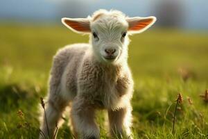 AI generated Cute Little baby goat in the field AI Generated photo