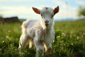 ai generado linda pequeño bebé cabra en el campo ai generado foto