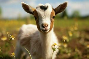 AI generated Cute Little baby goat in the field AI Generated photo