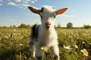 ai generado linda pequeño bebé cabra en el campo ai generado foto