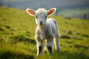 ai generado linda pequeño bebé cabra en el campo ai generado foto