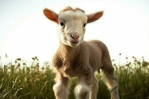AI generated Cute Little baby goat in the field AI Generated photo