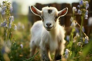 AI generated Cute Little baby goat in the field AI Generated photo