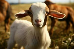 AI generated Cute Little baby goat in the field AI Generated photo