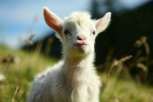 ai generado linda pequeño bebé cabra en el campo ai generado foto