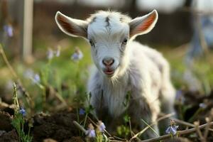 ai generado linda pequeño bebé cabra en el campo ai generado foto