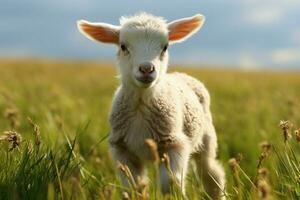 AI generated Cute Little baby goat in the field AI Generated photo