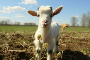 ai generado linda pequeño bebé cabra en el campo ai generado foto