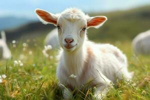 AI generated Cute Little baby goat in the field AI Generated photo