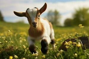 AI generated Cute Little baby goat in the field AI Generated photo