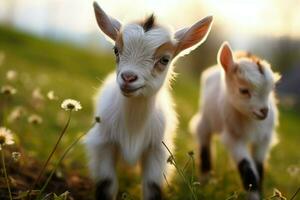 ai generado linda pequeño bebé cabra en el campo ai generado foto