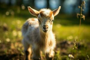 AI generated Cute Little baby goat in the field AI Generated photo