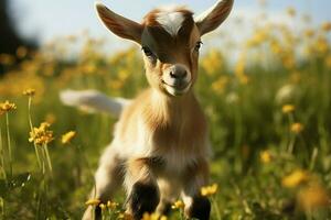 AI generated Cute Little baby goat in the field AI Generated photo