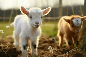 ai generado linda pequeño bebé cabra en el campo ai generado foto