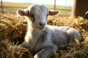 ai generado linda pequeño bebé cabra en el campo ai generado foto