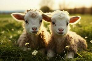 ai generado linda pequeño bebé cabra en el campo ai generado foto