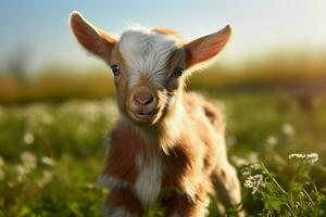 ai generado linda pequeño bebé cabra en el campo ai generado foto