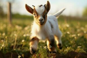 AI generated Cute Little baby goat in the field AI Generated photo