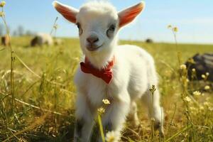 AI generated Cute Little baby goat in the field AI Generated photo