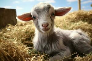 AI generated Cute Little baby goat in the field AI Generated photo