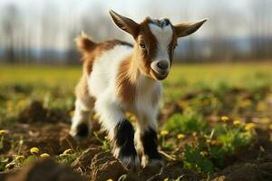 AI generated Cute Little baby goat in the field AI Generated photo