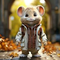 AI generated 3d mouse wearing clothes photo