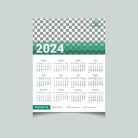 Minimal simple Upcoming 2024 One-page wall calendar design vector template, wall calendar design 2024-year, one page calendar design