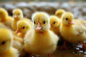 ai generado linda mullido pequeño pequeño amarillo patos ai generado foto