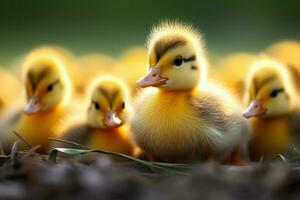 ai generado linda mullido pequeño pequeño amarillo patos ai generado foto