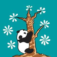 un pequeño panda sube un corto árbol vector