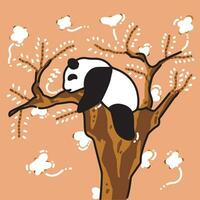 un pequeño panda duerme en un árbol vector