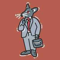 a grey mouse with red eyes wearing a grey suit with red tie while carrying a grey bag vector