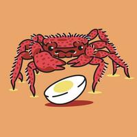 A red crab finds half of a boiled egg vector