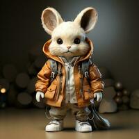 AI generated 3d rabbit wearing clothes photo