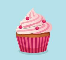 cupcake with cream and cherry illustration manually created vector