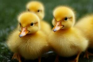 ai generado linda mullido pequeño pequeño amarillo patos ai generado foto