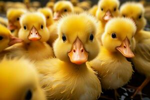 ai generado linda mullido pequeño pequeño amarillo patos ai generado foto