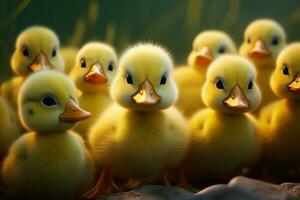 AI generated Cute fluffy small little yellow ducks AI Generated photo