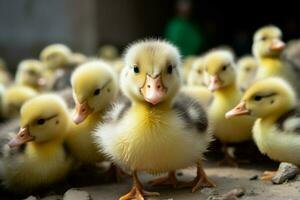 ai generado linda mullido pequeño pequeño amarillo patos ai generado foto