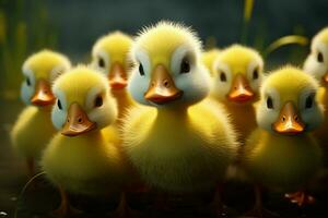 ai generado linda mullido pequeño pequeño amarillo patos ai generado foto