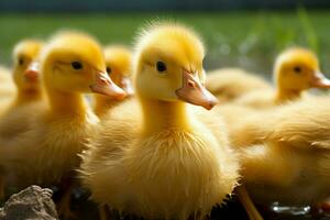 ai generado linda mullido pequeño pequeño amarillo patos ai generado foto