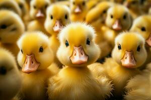 ai generado linda mullido pequeño pequeño amarillo patos ai generado foto