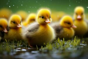 ai generado linda mullido pequeño pequeño amarillo patos ai generado foto