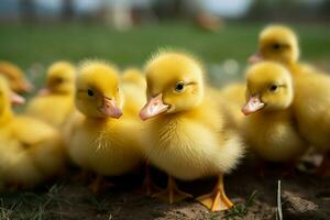 ai generado linda mullido pequeño pequeño amarillo patos ai generado foto